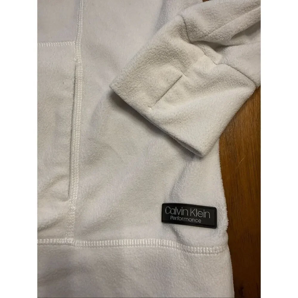 Calvin Klein Performance Cream Ivory High Neck Fleece Sweatshirt Women’s Size M